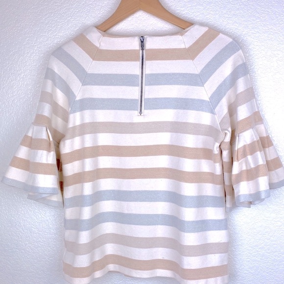 Anthro Maeve Metallic Shimmer Stripe Ruffle Bell Sleeve Blouse Top - Picture 6 of 9